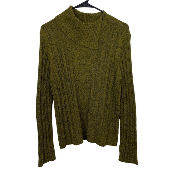 Norton McNaughton Womens Olive Green Silk Blend Ribbed Mock Neck Sweater - L - Picture 1 of 7